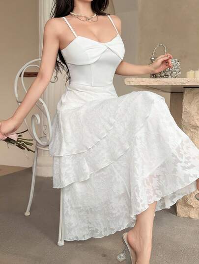 Feyla Women's Elegant Vacation Twist Ruffle Layered Camisole Dress, Summer