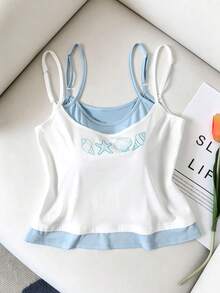 Lacomfia Femmes grande taille Bretelles réglables 2 en 1 Camisole imprimée coquillage Décontracté - Blanc - Voir 1