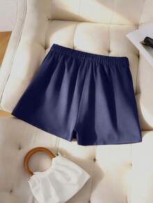 Franclia Große Größen Shorts-Rock für Damen, elegantes minimalistisches Design mit Seitenverschluss, bequem zu tragen, seitliche Metallknopf-Verzierung, vielseitig einsetzbare Pendler-Shorts für Damen - marineblau - Übersicht 2