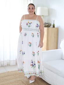 Pretty and Ole 大尺碼女款花卉印花波希米亞風洋裝，適合度假、浪漫風格，夏季女裝穿搭，度假女裝，優雅假日穿搭 - 彩色 - 查看 1