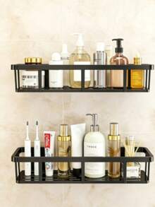 Rak Sudut Kamar Mandi, Rak Penyimpanan Plastik Kamar Mandi, Rak Kamar Mandi Dalam Ruangan, Tempat Sampo Dinding Kamar Mandi, Kotak Penyimpanan Dapur & Kamar Mandi, Keranjang Mandi, - Organizer Sabun Mandi dan Kosmetik - Mudah Dipasang, Desain Anti-Selip - Hitam - View 6