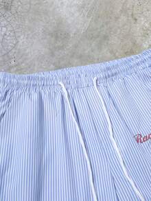 STYNVO Men's Casual Striped Letter Print Short Sleeve Shirt And Shorts Set, Summer - Blue - View 4