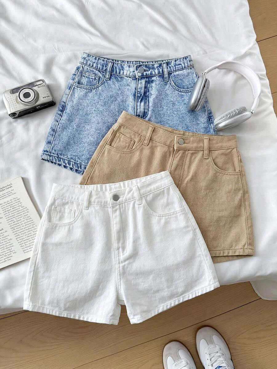 SHEIN 少女春夏海滩波西米亚风三件套纯色浅色水洗破洞毛边休闲宽松牛仔短裤,适合音乐会、锐舞派对、毕业典礼、女孩夏季早午餐、海滩度假、乡村音乐会等场合,居家、户外、旅行、机场、日常休闲穿着皆宜。Y2K 夏季浅色水洗宽松百慕大短裤,休闲街头牛仔长裤,低腰牛仔短裤,舒适时尚,休闲街头风,适合春夏穿着,优雅度假装,春假海滩度假装,夏季短裤,白色短裤,适合派对、婚礼、毕业典礼、舞会、生日等休闲度假场合。 - 彩色 - 查看 1