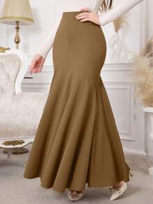 Modelyn Women's Solid Color Casual Versatile Date/Travel A-Line Skirt - Brown - View 8