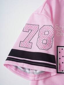 Strawberry Shortcake X SHEIN 1pc Cute & Fun Style Girls' V-Neck T-Shirt - Pink - View 5