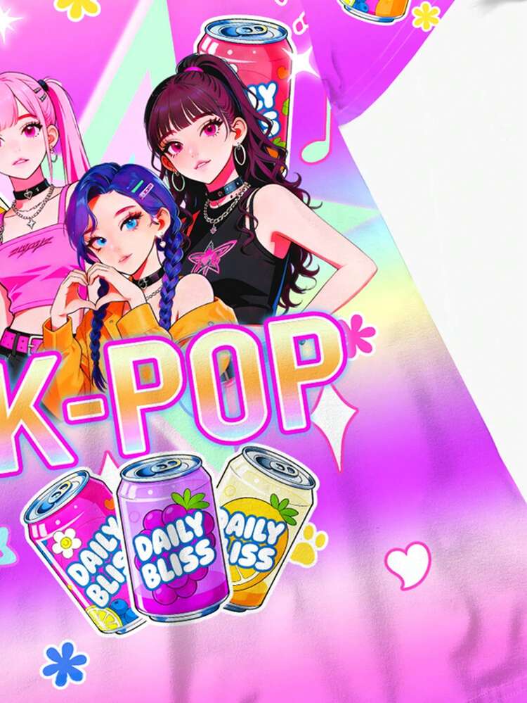 SHEIN Đầm bé gái hoạt hình, kiểu dáng thể thao, nhiều màu sắc, họa tiết ngôi sao K-Pop, phong cách thư giãn, mang hơi thở mùa xuân, đầm bé gái dáng rộng, họa tiết hoạt hình, cổ tròn, tay ngắn, thích hợp cho mùa hè, phong cách Hàn Quốc, đi học, dự tiệc, phong cách grunge, kẻ sọc, thoải mái dễ chịu - Nhiều màu - Xem 6