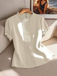 Linhara Fashionable Casual French Retro Elegant Comfortable Commuting Ruffle Collar Blouse - Apricot - View 4