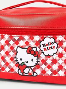 HELLO KITTY AND FRIENDS | SHEIN Tas Kosmetik Genggam Motif Hati Kotak-kotak Merah untuk Wanita - Merah - View 4