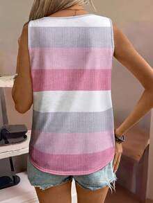 EMERY ROSE Blusa informal de mujer talla grande con estampado gráfico de bloques de color, camiseta de rayas tipo chaleco - Multicolor - Ver 2