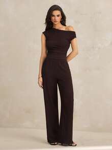 SHEIN Tall 新款夏季女士波西米亚风度假套装，两件套，日常穿着，露腰设计 - 棕色 - 查看 1
