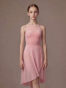 SHEIN Bộ áo liền quần và váy ngắn in hoa cho bé gái tuổi teen, trang phục thể thao thường ngày. - Hồng - Xem 7
