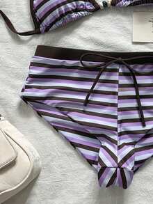 Swim Chiccia Bộ bikini tankini nữ thắt nơ đính cườm, dây rút, họa tiết sọc ngẫu nhiên. - Nhiều màu - Xem 8