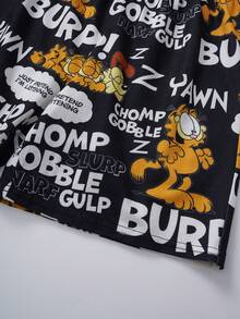 GARFIELD | SHEIN Tween Boy Cartoon Print Top And Shorts Pajama Set - Black and White - View 8