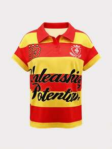 Glyssa 女士新款甜美清爽休闲度假简约浪漫衬衫领短袖T恤 - 彩色 - 查看 3
