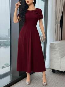 Modelyn Đầm trơn màu trơn thanh lịch dành cho nữ, điểm nhấn là nơ trang trí, thích hợp cho mùa hè. - Màu Đỏ Sâu - Xem 5