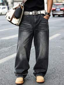 Manfinity EMRG Men's Casual Versatile Everyday Wear Loose Fit Jeans With Pockets - Black - View 4