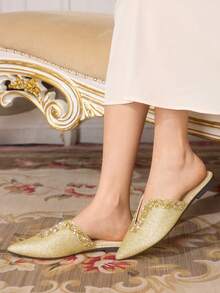 CUCCOO TILAWA Ladies' Fashionable And Elegant Rhinestone Pointed, Women's Flat-Soled Shoes, Suitable For Banquets, Parties, Daily And Other Occasions - Gold - View 3