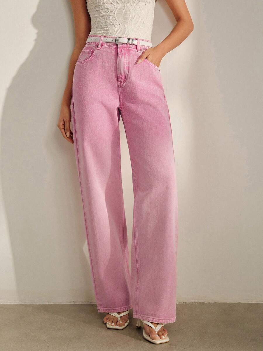 Cotton Gradient Fuchsia Fashion Jeans - Red - View 1
