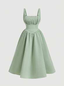 SHEIN MOD فستان نسائي أنيق بدون أكمام بطول متوسط مع طيات على الصدر، لون أحادي، مناسب للربيع والصيف، زي كرنفال نسائي، فستان لضيف الزفاف، فستان وصيفة العروس، أنيق، ملابس عطلة، فستان رسمي، فستان أخضر، فستان حفلة الشاي، فستان عيد ميلاد، مناسب للياقة الرشيقة والارتداء اليومي، طراز قديم، إحساس بالثراء القديم، فستان صيفي، فستان أنيق - أخضر - مشاهدة 7
