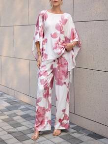 Lacomfia 女士印花圆领上衣和裤子休闲套装 - 彩色 - 查看 3
