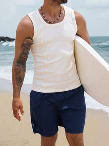DAZY Áo tank top cổ tròn màu trắng dáng ôm dành cho nam - trắng - Xem 6
