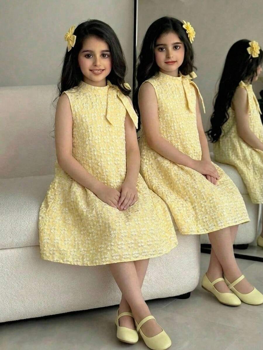 Vestido de playa de princesa con lazo con flecos para niñas preadolescentes - Amarillo - Ver 1