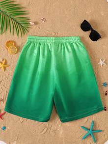 SHEIN Shorts de baño personalizados cómodos con estampado degradado para adolescentes, adecuados para vacaciones, piscina y playa - Verde - Ver 2