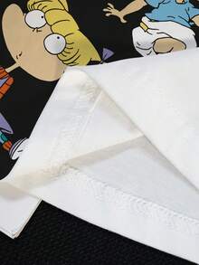 Nick 90s | SHEIN Áo thun nữ cỡ lớn mùa hè, phong cách thường ngày, in hình hoạt hình ngộ nghĩnh, chữ cái và ngôi sao, dáng rộng. - trắng - Xem 5