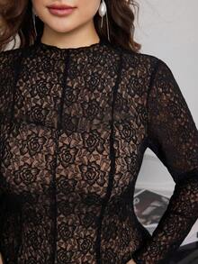 Modelyn Elegant High-End Black Lace Flowy Dress, Suitable For Spring & Summer - Black - View 5