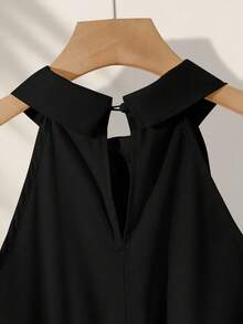 Franclia Women's Shirt With Neck Tie, Ruffle Hem - Black - View 4