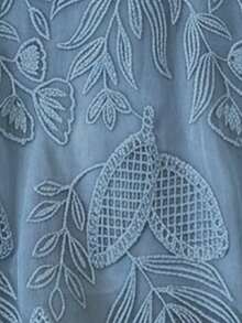 Lacomfia Kamisol Wanita Ukuran Besar Berkerah Bulat dengan Bordir, Elegan, Serbaguna untuk Musim Panas - Dusty Blue - View 3