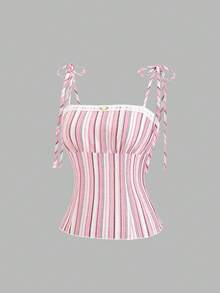 Sweetra قميص داخلي نسائي أنيق رومانسي مزين بالدانتيل والنقاط والزهور، مناسب للربيع والصيف والعطلات - وردي - مشاهدة 6
