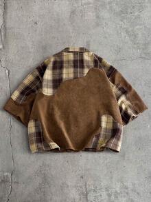 AXEPEAK Men's Plaid Patchwork Short Sleeve Single-Breasted Casual Shirt - Multicolor - View 2