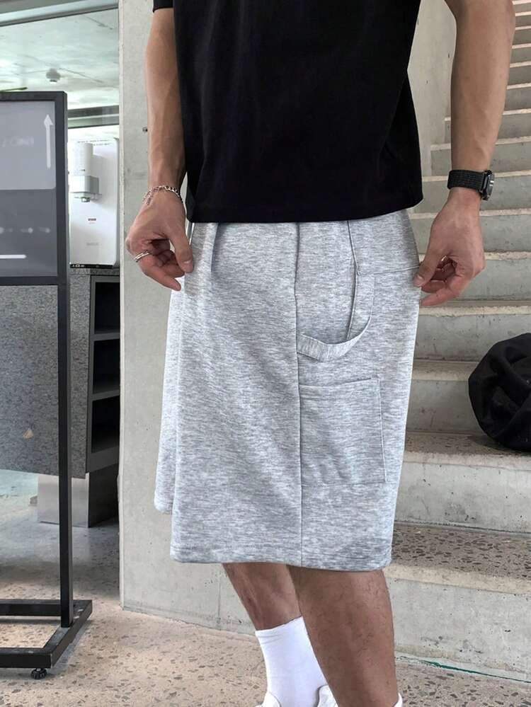 Black Polo Collar Short Sleeve T-Shirt Paired With Grey Short Sweatpants Men's Outfit Set