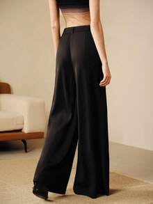 Anewsta Pantalones acampanados de tiro alto con abertura casual para mujer, pantalones de traje largos unisex - Negro - Ver 6