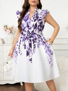 Reflora Plus Size Graphic Print Notched Neck Ruffle Trim Belt Decor Dress Summer Dress  Summer Outfits Festival Outfits For Women Festival Dresses  Festa Junina Junina Party Dress Sao Joao Women's Clothing Elegant Dresses For Party Wedding Guest Dress Wedding Guest Dress For Women  Wedding Party Dress Bridesmaid Dress  Graduation Dress Going Out Outfits  Ceremony Dress Elegant Ceremony Dresses Birthday Dress Elegant Dresses For Women  Casual Dresses Holiday Dress Holiday Outfits Formal Dress  Floral Dress - Multicolor - View 3