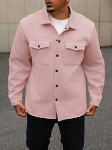 Manfinity Homme Plus Size Men's Solid Color Long Sleeve Wool Shacket - Pink - View 4