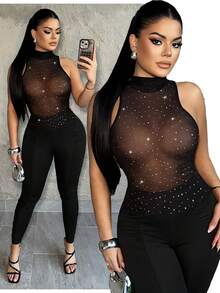 SHEIN SXY Top sin mangas negro, de verano, con espalda transparente y sexy - Negro - Ver 5