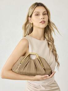 MOTF PREMIUM Borsa elegante plissettata da donna, hardware raffinato, versatile per appuntamenti e pendolarismo - Albicocca - Visualizzare 5