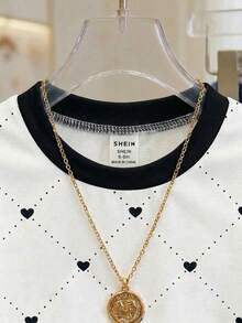 SHEIN Playful Pals Infant/Baby Girl Heart Print Round Neck Short Sleeve T-Shirt Cute Summer White And Black Versatile Pullover Tee For School Back-To-School Fits 6M-3T - Multicolor - View 4