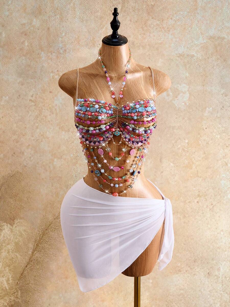 Mistrie Dây chuyền trang sức cơ thể đa năng, đính hạt, thời trang dành cho nữ. - Nhiều màu - Xem 1