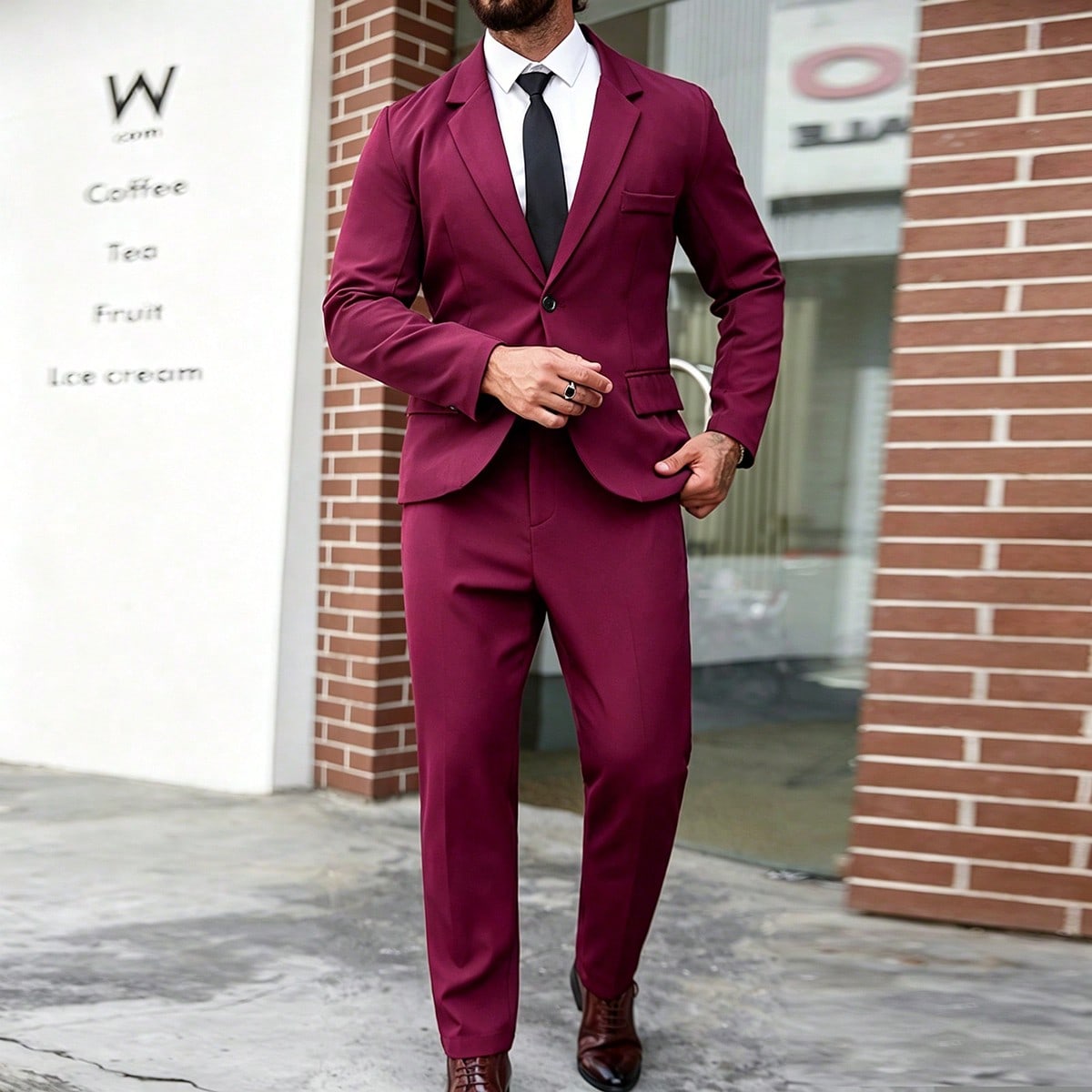 Conjunto de traje formal para hombre talla grande con blazer de manga larga con botones y pantalones casuales con bolsillos, para ceremonia