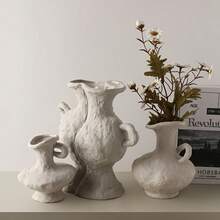 Cirelle 1个创意陶瓷花瓶，手工质感陶瓷花瓶，陶瓷装饰品，高档客厅插花干花家居装饰，适用于客厅和卧室装饰 - 單耳矮腳扁瓶 - 查看 9