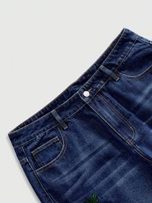 ROMWE MEN Street Life Quần short denim nam in hình hổ, có túi và khóa kéo. - Màu xanh lam - Xem 3