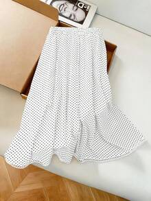 SHEIN PariChic Women's Polka Dot Casual Versatile Daily Wear Skirt - White - View 2