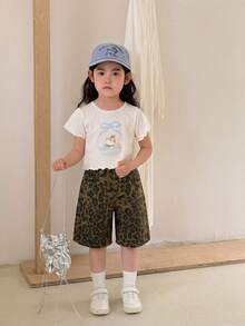 Quần lửng dáng rộng cho bé gái, họa tiết da báo. - màu nâu - Xem 4
