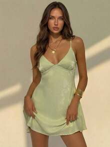 Aloruh Backless Spaghetti Strap Dress For Vacation Summer Outfits Beach Date Night Woman Boho Tropical Pale Green Mini A Date - Green - View 1