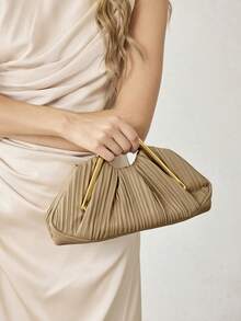 MOTF PREMIUM Borsa elegante plissettata da donna, hardware raffinato, versatile per appuntamenti e pendolarismo - Albicocca - Visualizzare 6