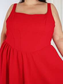 Pretty and Ole Plus White Solid Corset Structure Cami Dress Elegant - Red - View 3