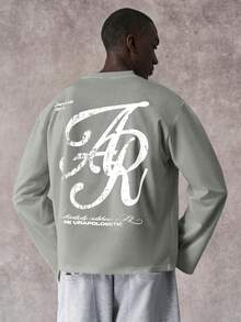 STYNVO Camiseta de manga larga con cuello redondo y gráfico de letras casual diaria para hombres, primavera - Gris - Ver 3
